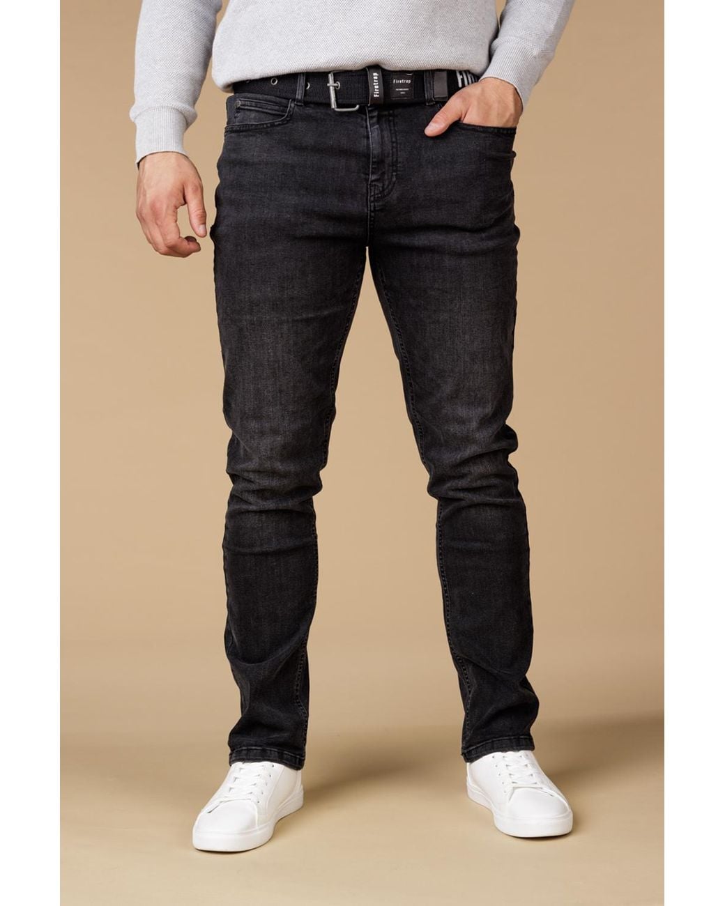 Firetrap Blue Slim Fit Jeans With Branded Cotton Belt And Contrast Stitching for men