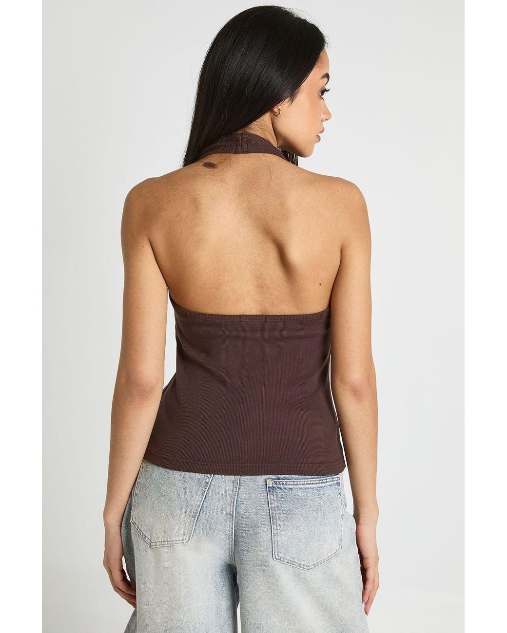 Boohoo Black Ribbed Halterneck Top