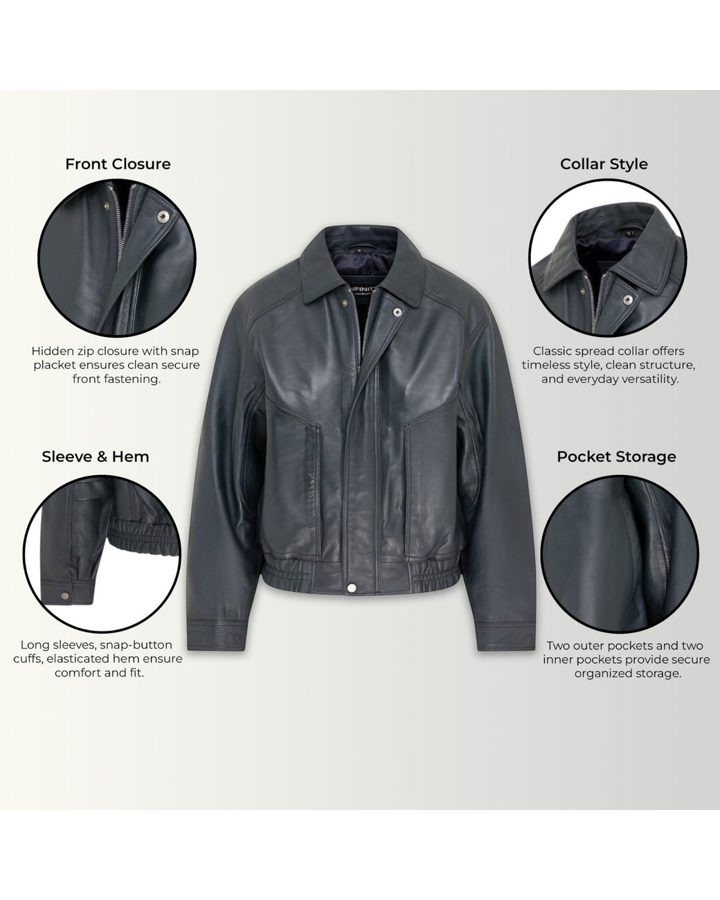 Infinity Leather Gray Biker Bomber Oversized Jacket