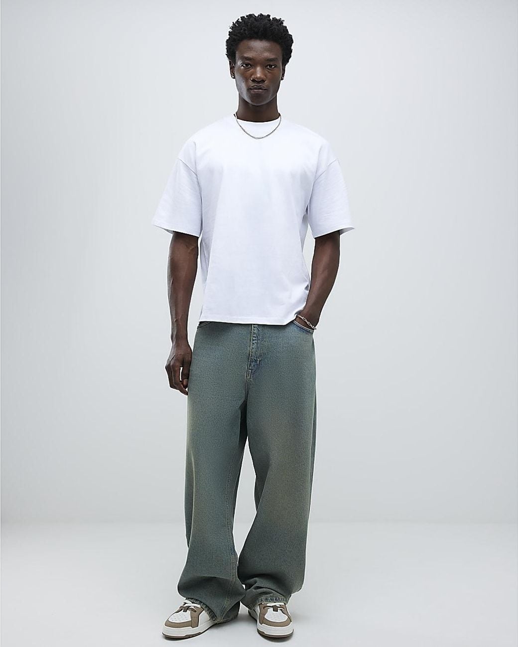 River Island White T-Shirt Oversized Fit Cotton for men