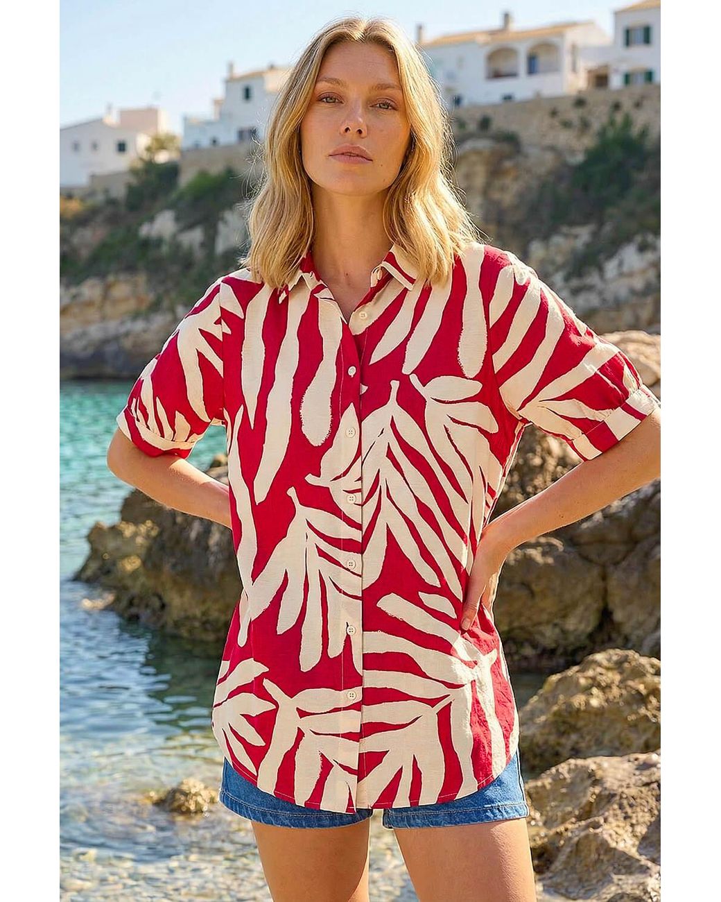 Roman Abstract Print Collared Shirt