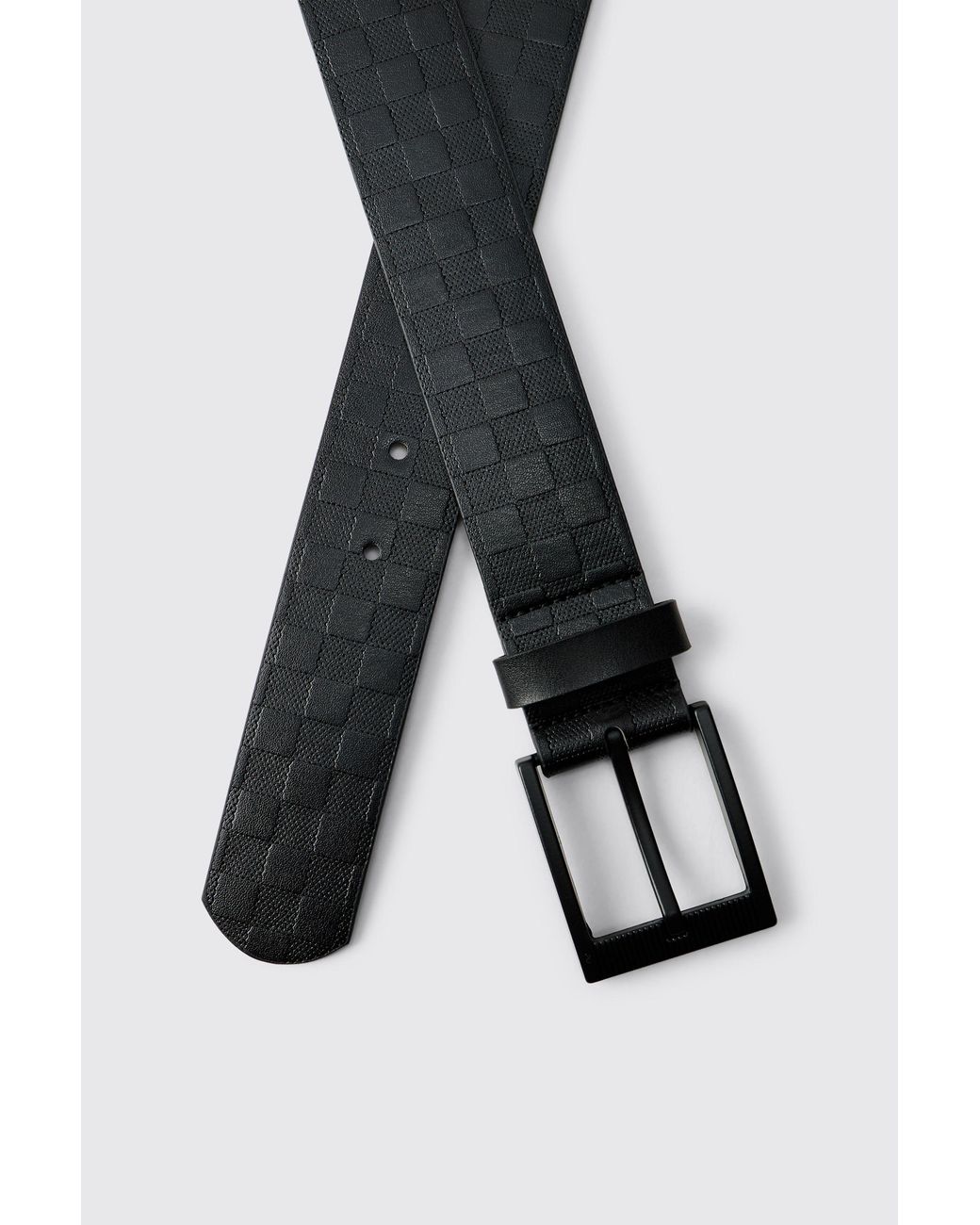 BoohooMAN Black Embossed Checker Board Belt for men