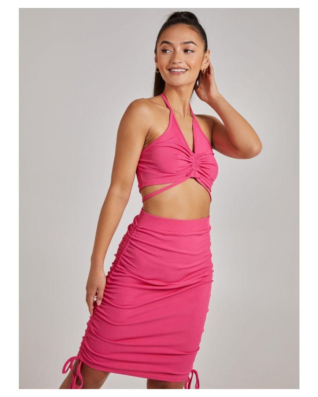 Pink Vanilla Pink Ruched Ribbed Crop Top