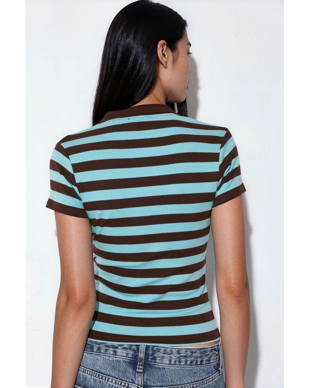 Busem Blue Striped Ribbed Polo Blouse