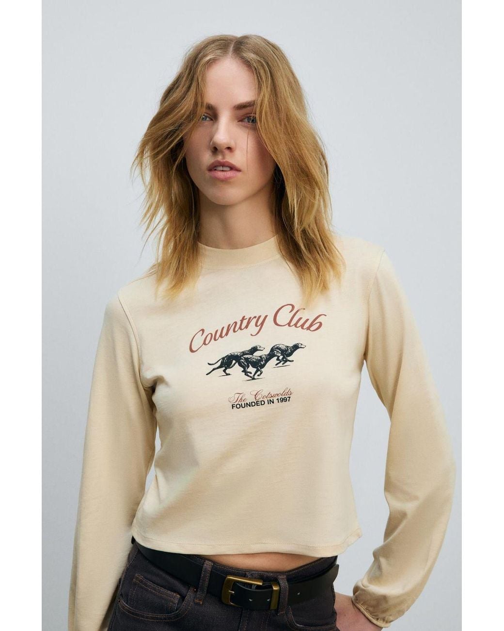 Grimelange Natural Crop Crew Neck T-Shirt