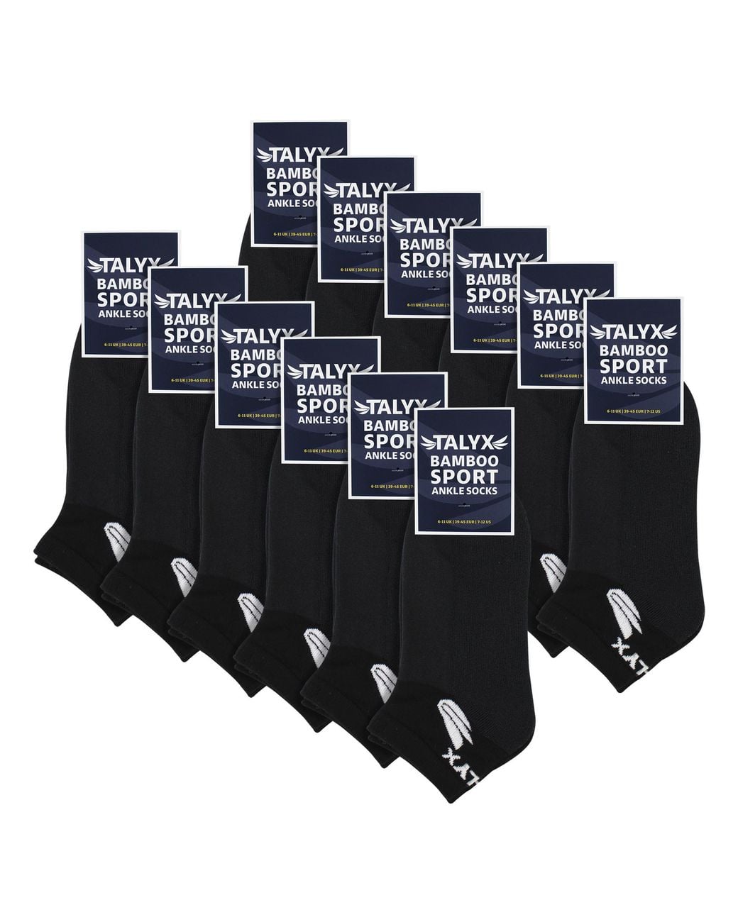 Talyx Black 12 Pack Bamboo Ankle Socks for men