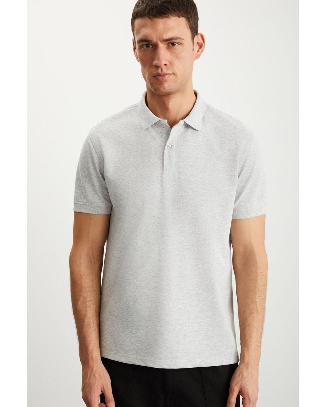 Grimelange White Polo Collar Button T-Shirt for men