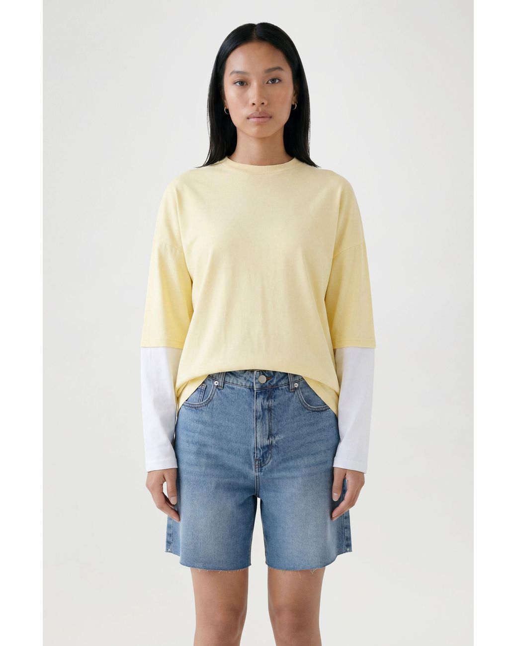 Boohoo Blue Contrast Sleeve Double Layer Oversized T-Shirt