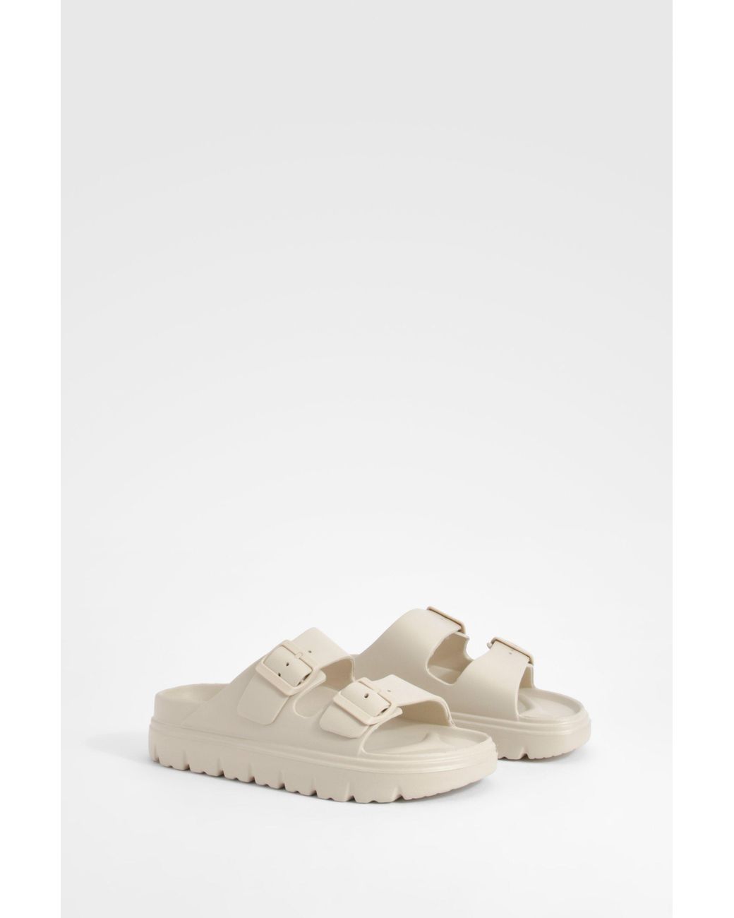 Boohoo Natural Wide Fit Double Strap Buckle Sliders