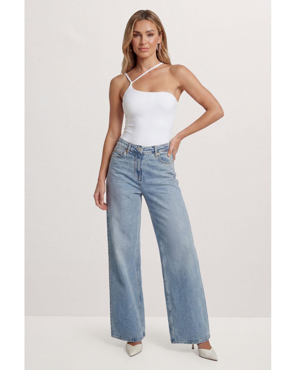 MissPap Blue Slinky Double Strap Asymmetric Bodysuit