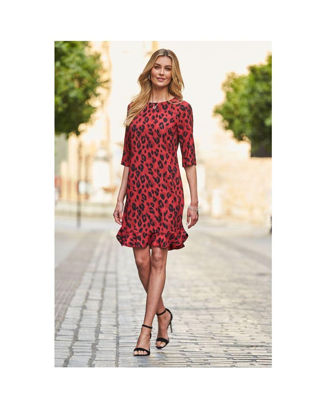 Sosandar Brown Leopard Print Ruffle Hem Shift Dress