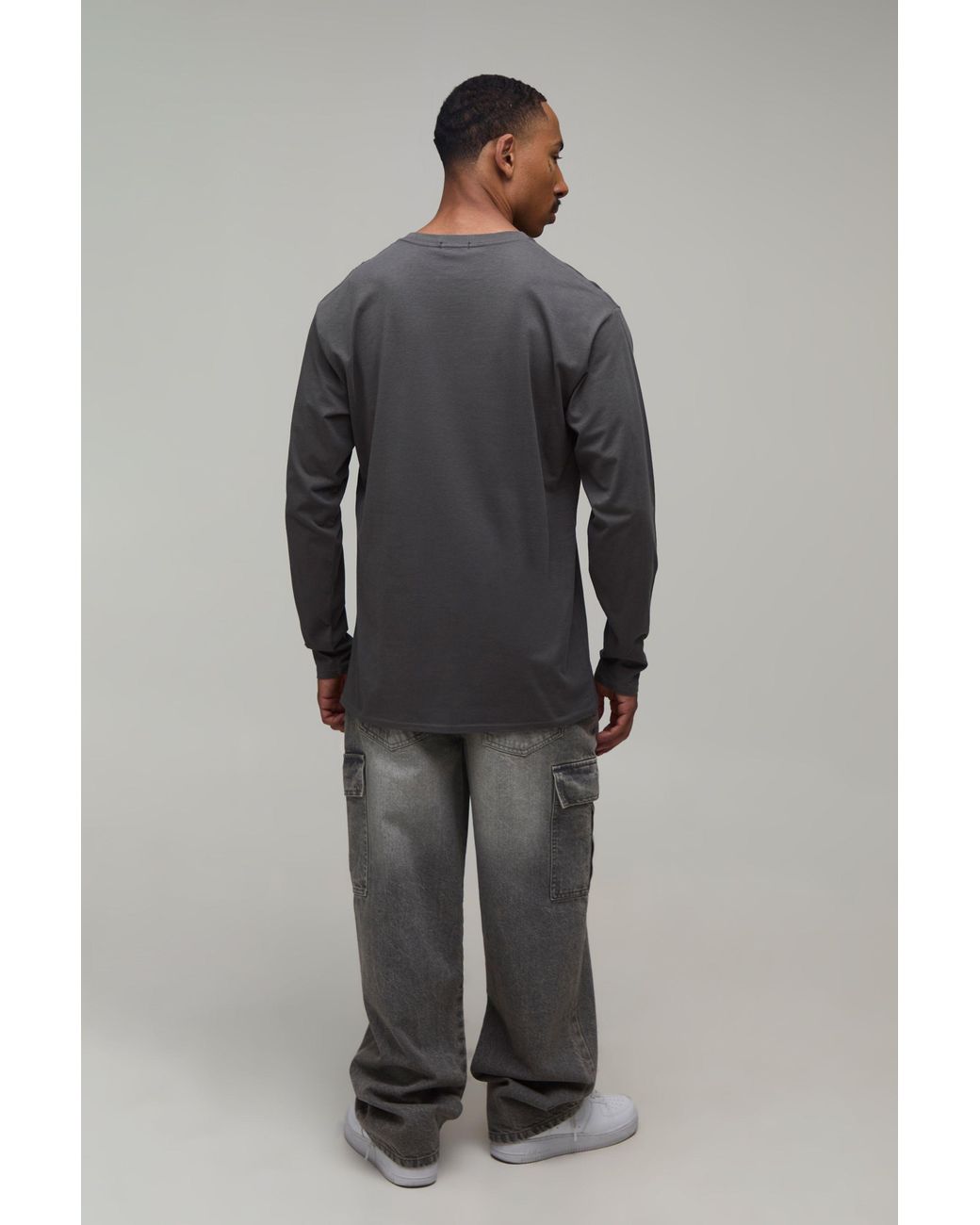 BoohooMAN Gray Regular Napoleon Print Long Sleeve T-Shirt Cotton for men