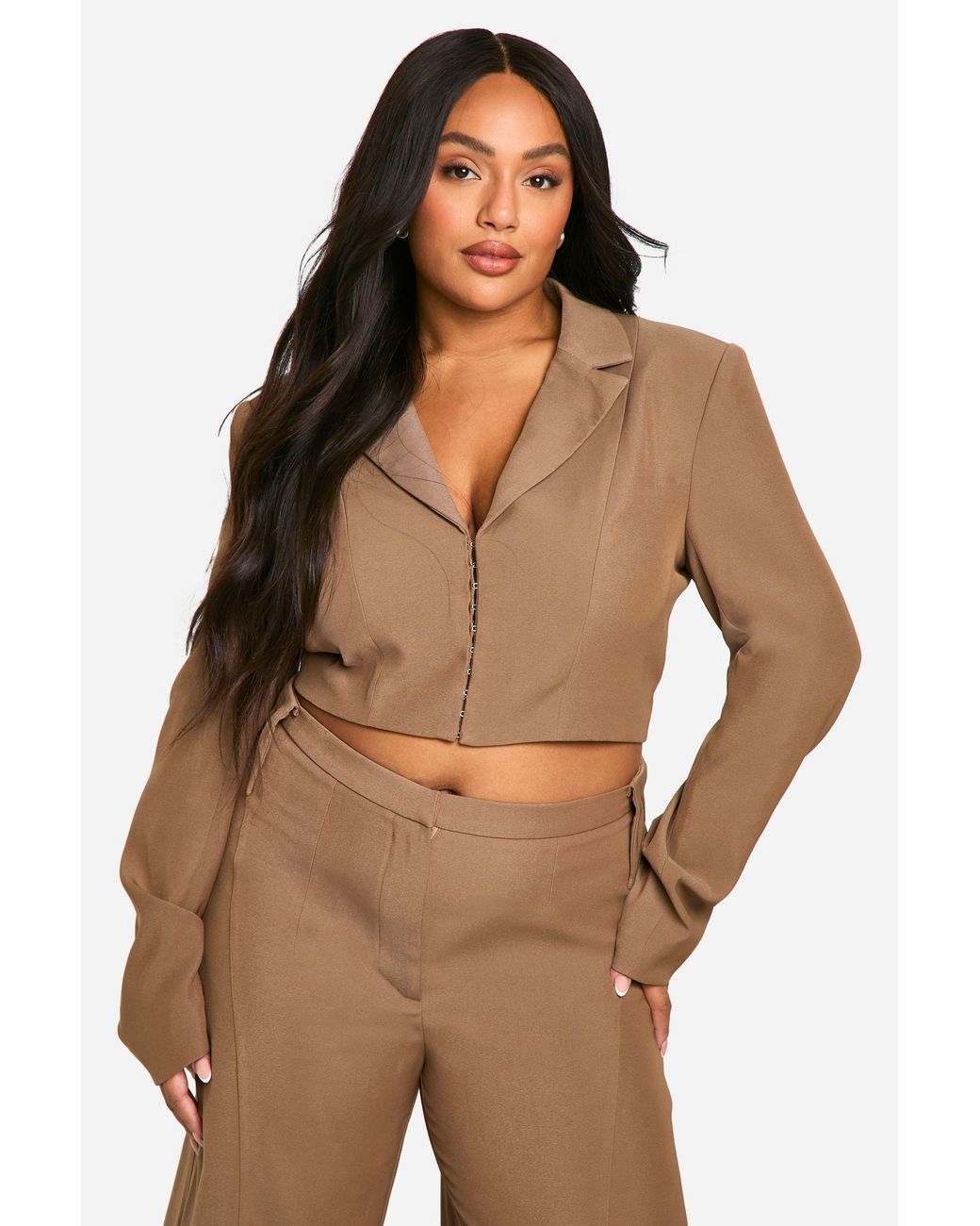 Boohoo Brown Plus Corset Detail Tailored Blazer