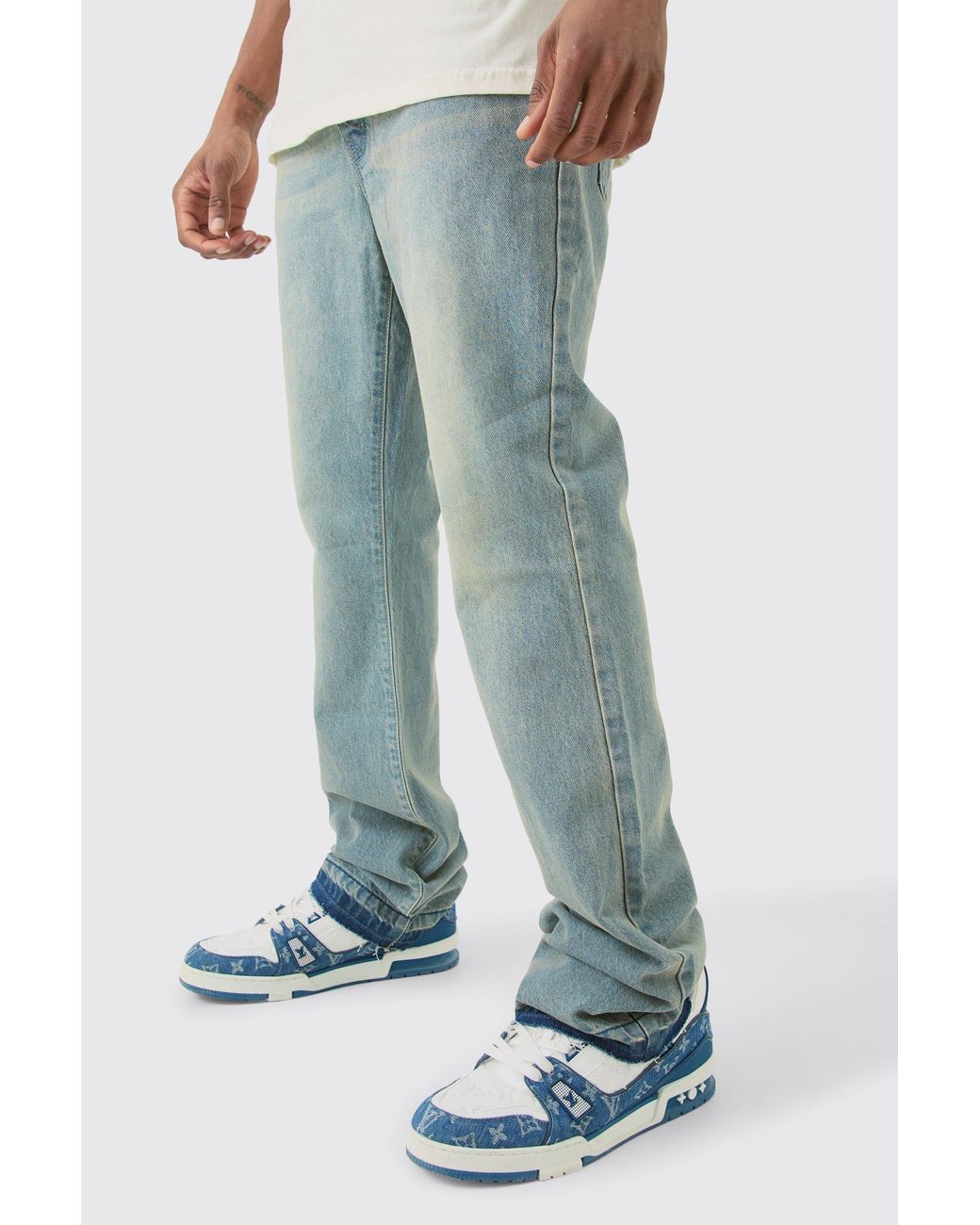 BoohooMAN Blue Tall Flared Rigid Jeans for men