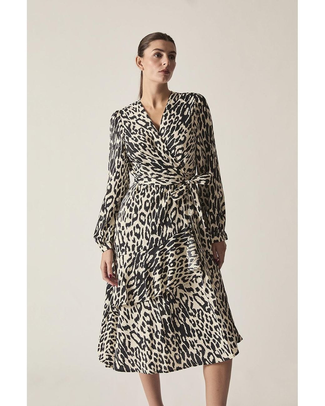 James Lakeland Black Leopard Print Wrap Midi Dress