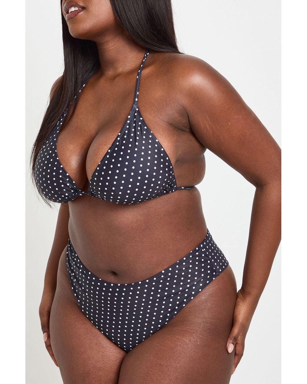 Boohoo Black Plus Polka Dot Print Triangle Bikini Top & High Waist Bottom Set