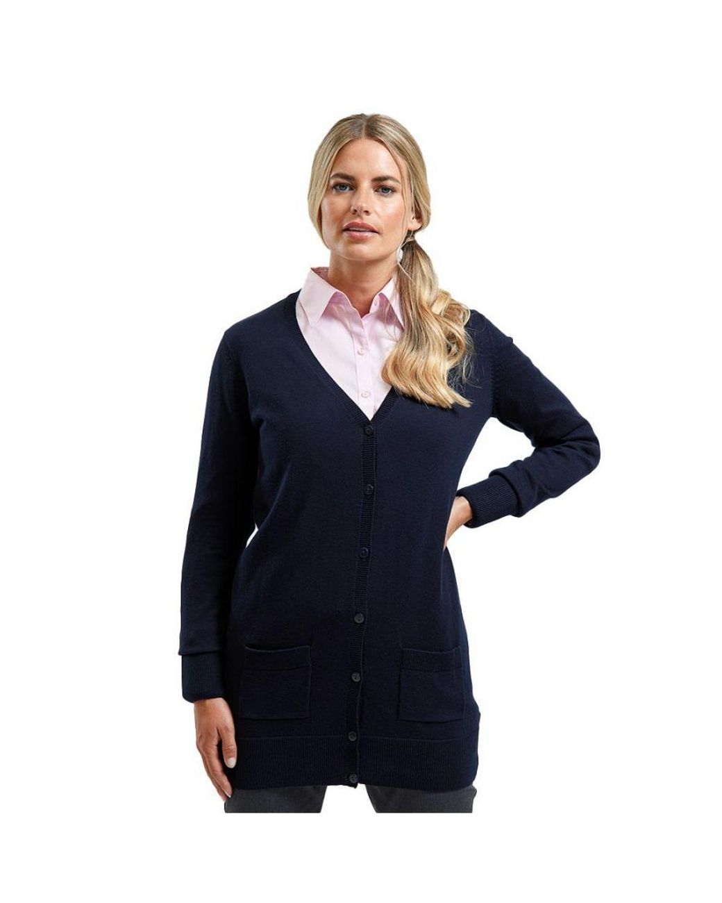 PREMIER Blue Ladies Longline V Neck Cardigan