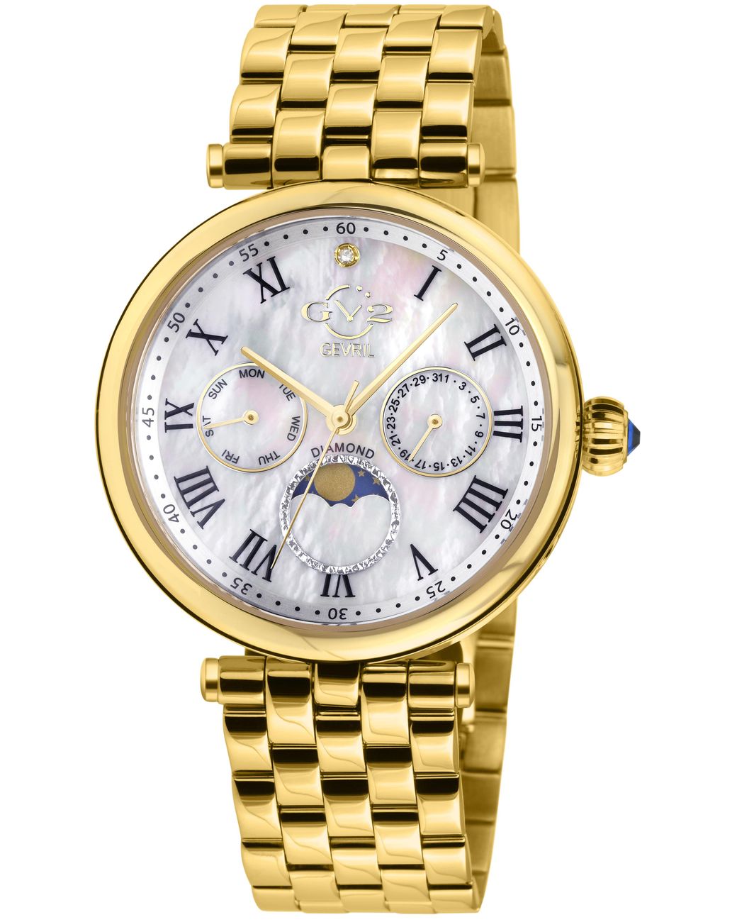 Gv2 Metallic Florence Mother Of Pearl Dial Diamond Cut Ring On Tone Bracelet Watch