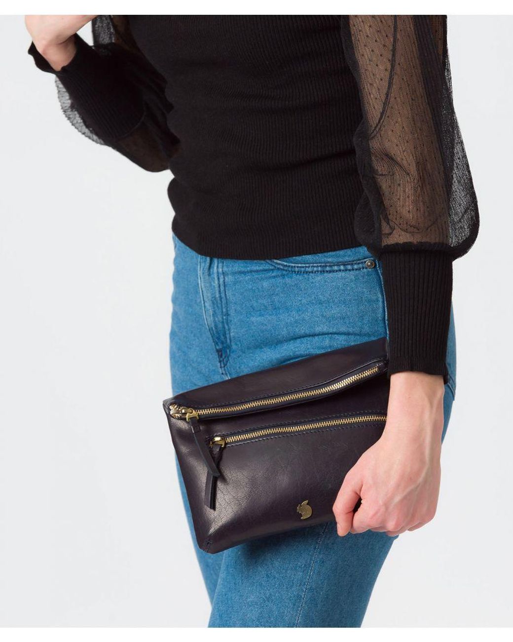Conkca Black 'Flare' Leather Clutch Bag