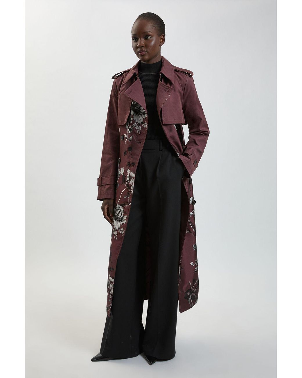 Karen Millen Blue Jacquard Mix Trench Coat