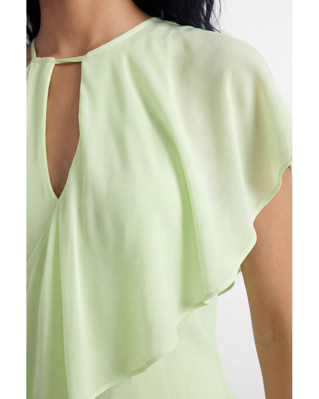 Warehouse Green One Shoulder Asymentric Ruffle Maxi Dress