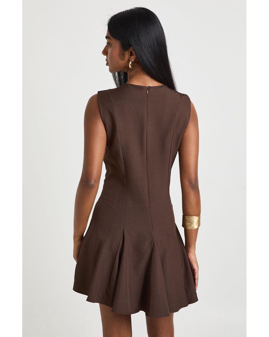Boohoo Brown Fit & Flare Tailored Mini Dress