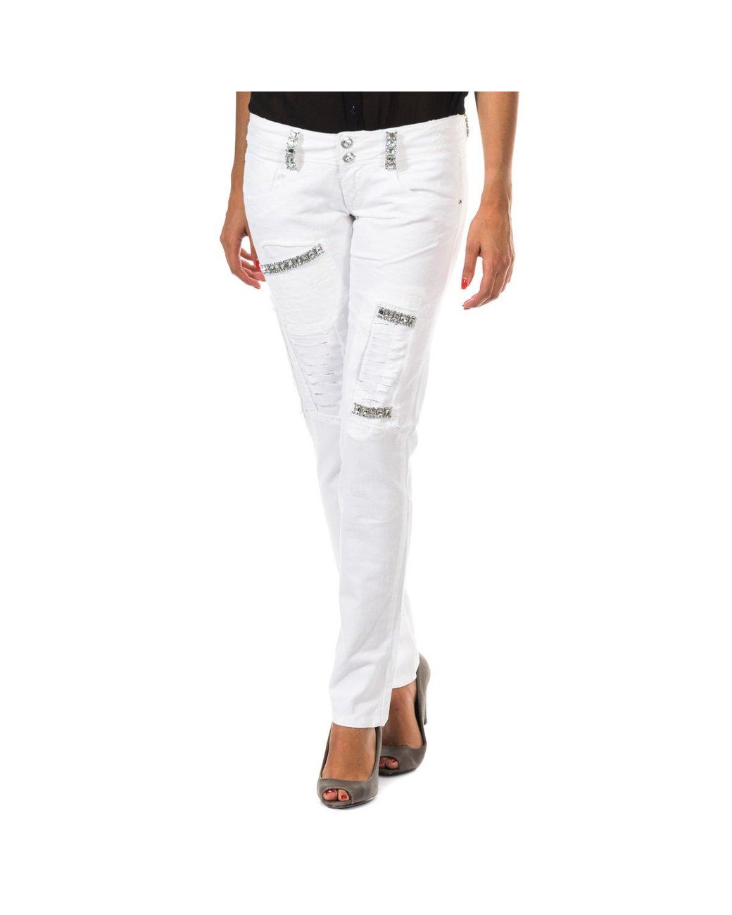 Met White Long Trousers With Skinny Cut Hems 10Dbf0125