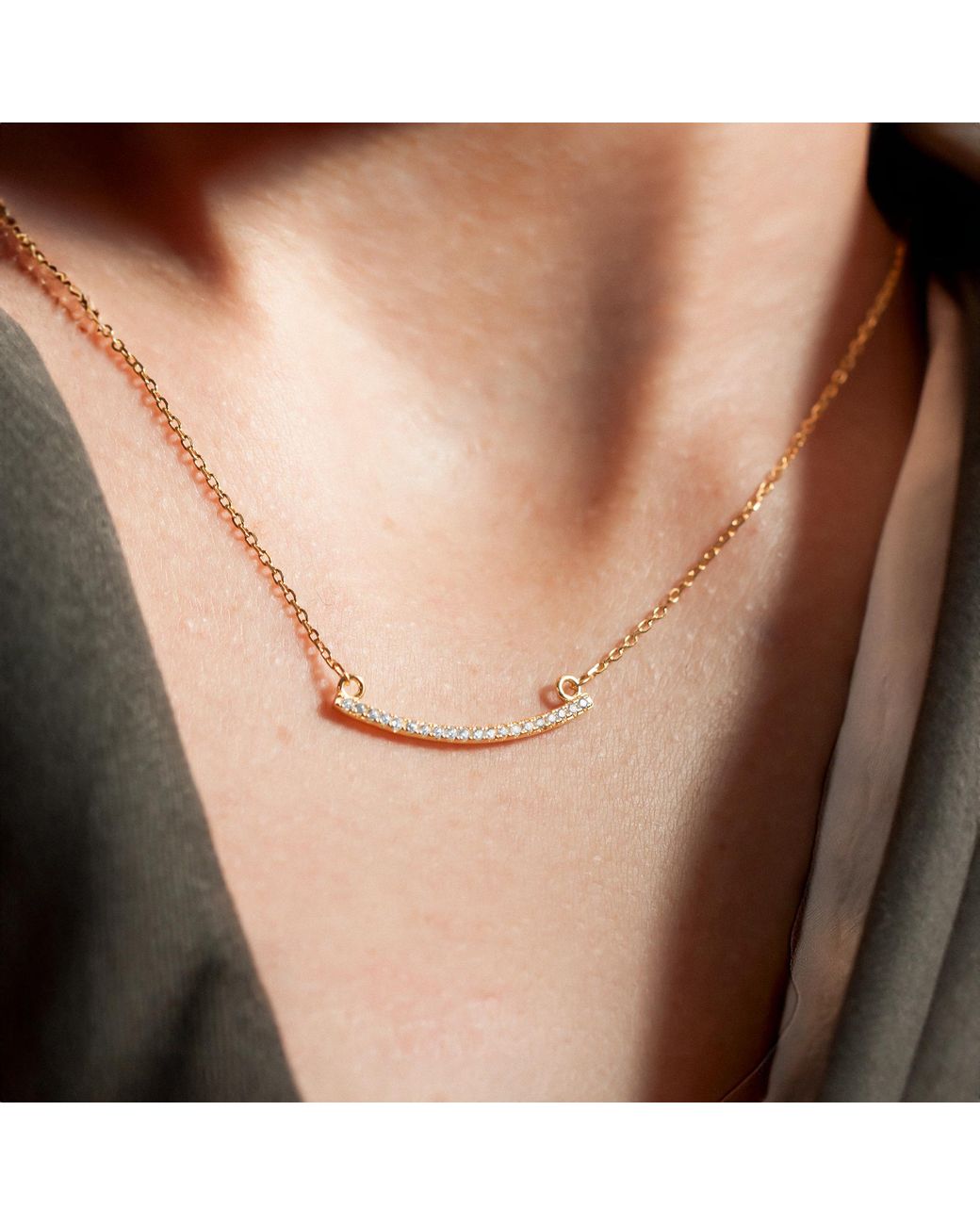 The Jewellery Stockroom Natural 18Ct Plated Sterling Cubic Zirconia Bar Adjustable Necklace