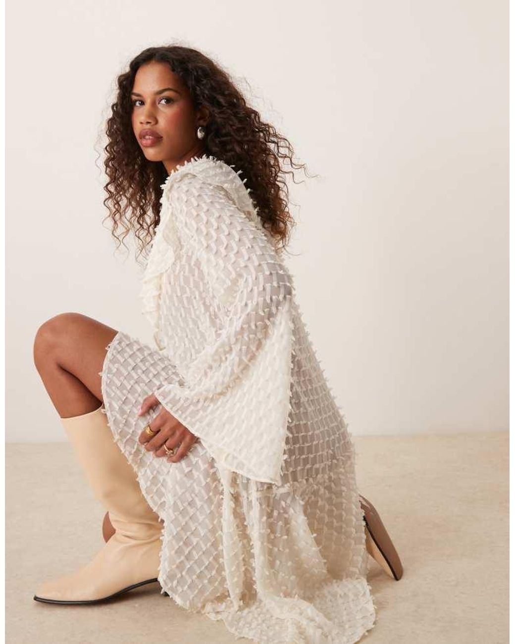ASOS Natural V Neck Asymmetric Hem Dobby Mini Dress