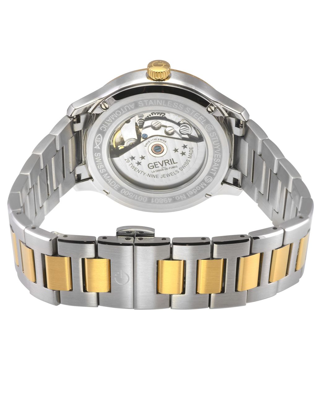 Gevril Metallic Stuyvesant 316L Stainless Steel Ipyg Top Ring Case, Cool Dial, Two Toned Bracelet Watch for men