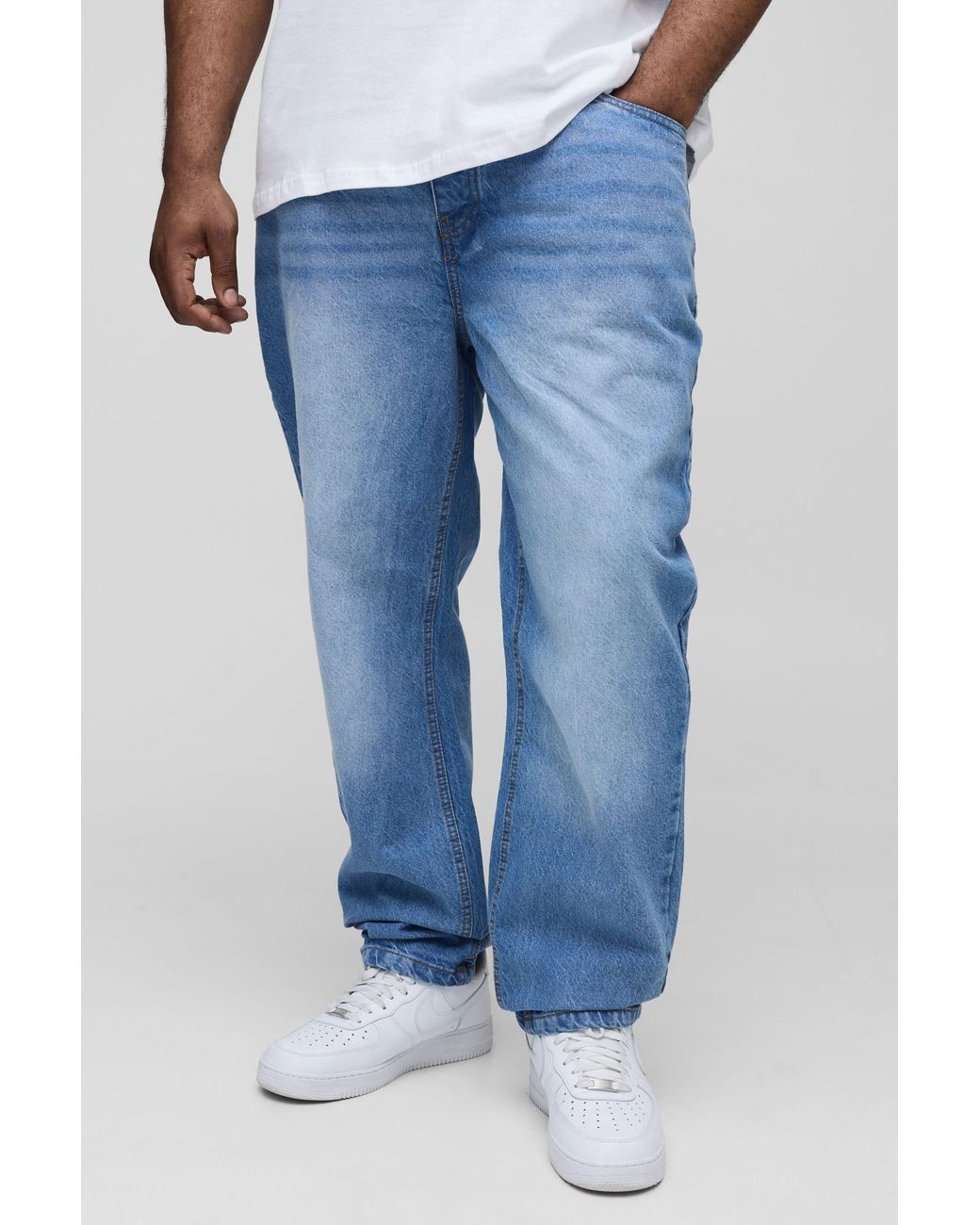 BoohooMAN Light Blue Plus Relaxed Rigid Jeans for men