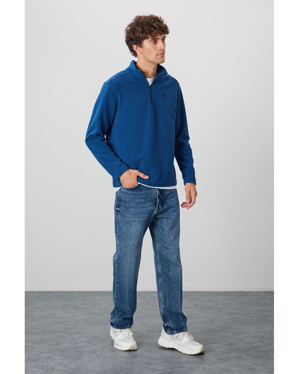 TOMMY LIFE Blue Half-Zip Plush Sweatshirt for men