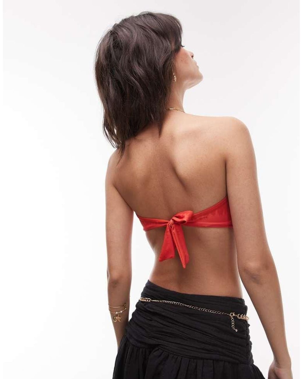 WeWoreWhat Red Ruched Bandeau Bikini Top