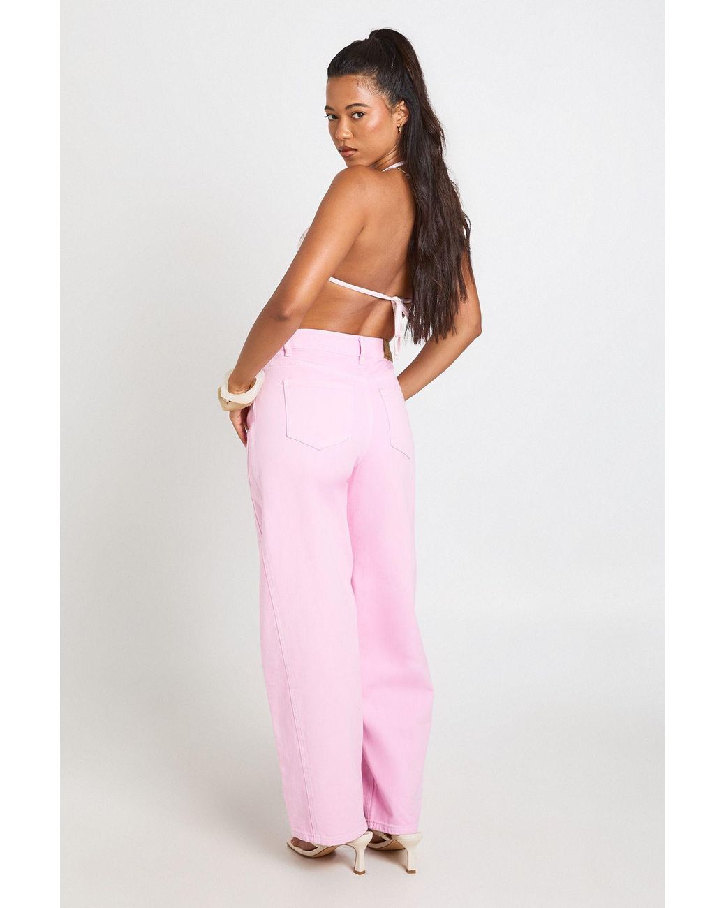 Boohoo Black Mid Waist Twisted Seam Barrel Leg Jean