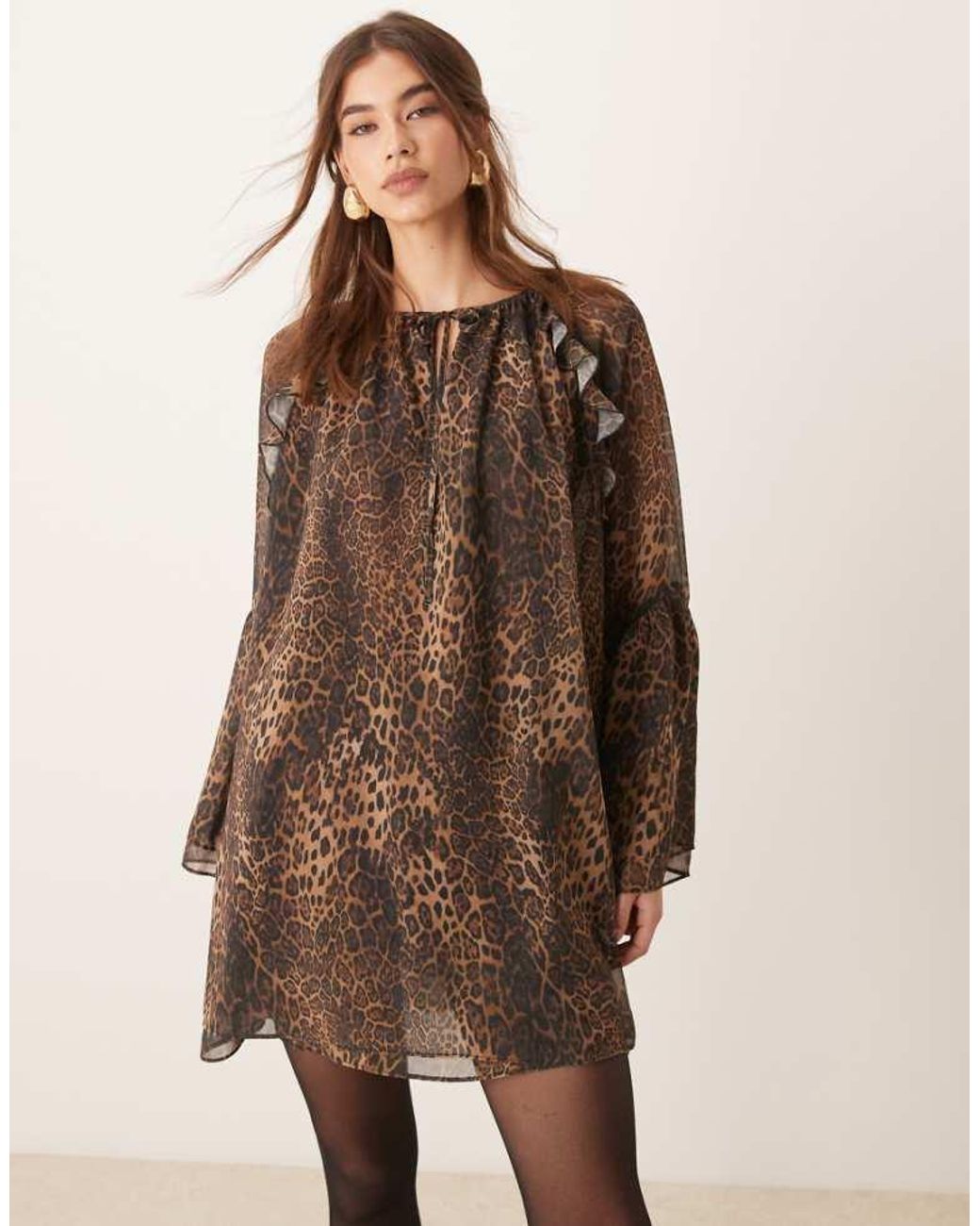 ASOS Brown Chiffon Angel Sleeve Mini Dress