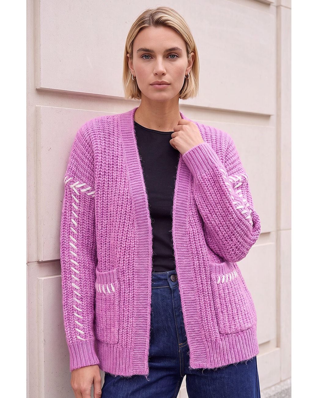 Roman Pink Blanket Stitch Cardigan