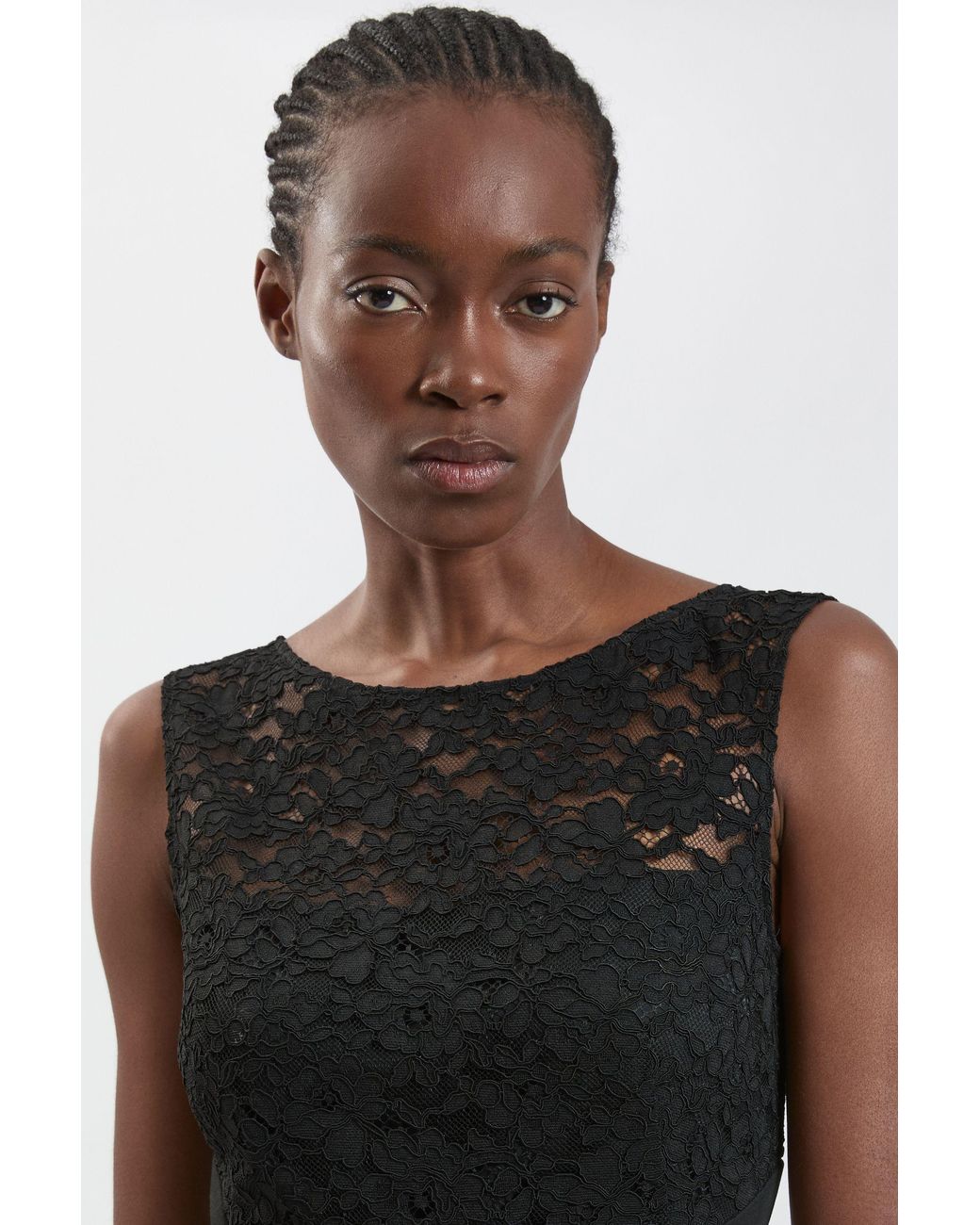Karen Millen Black Compact Stretched Lace Detail Midi Dress