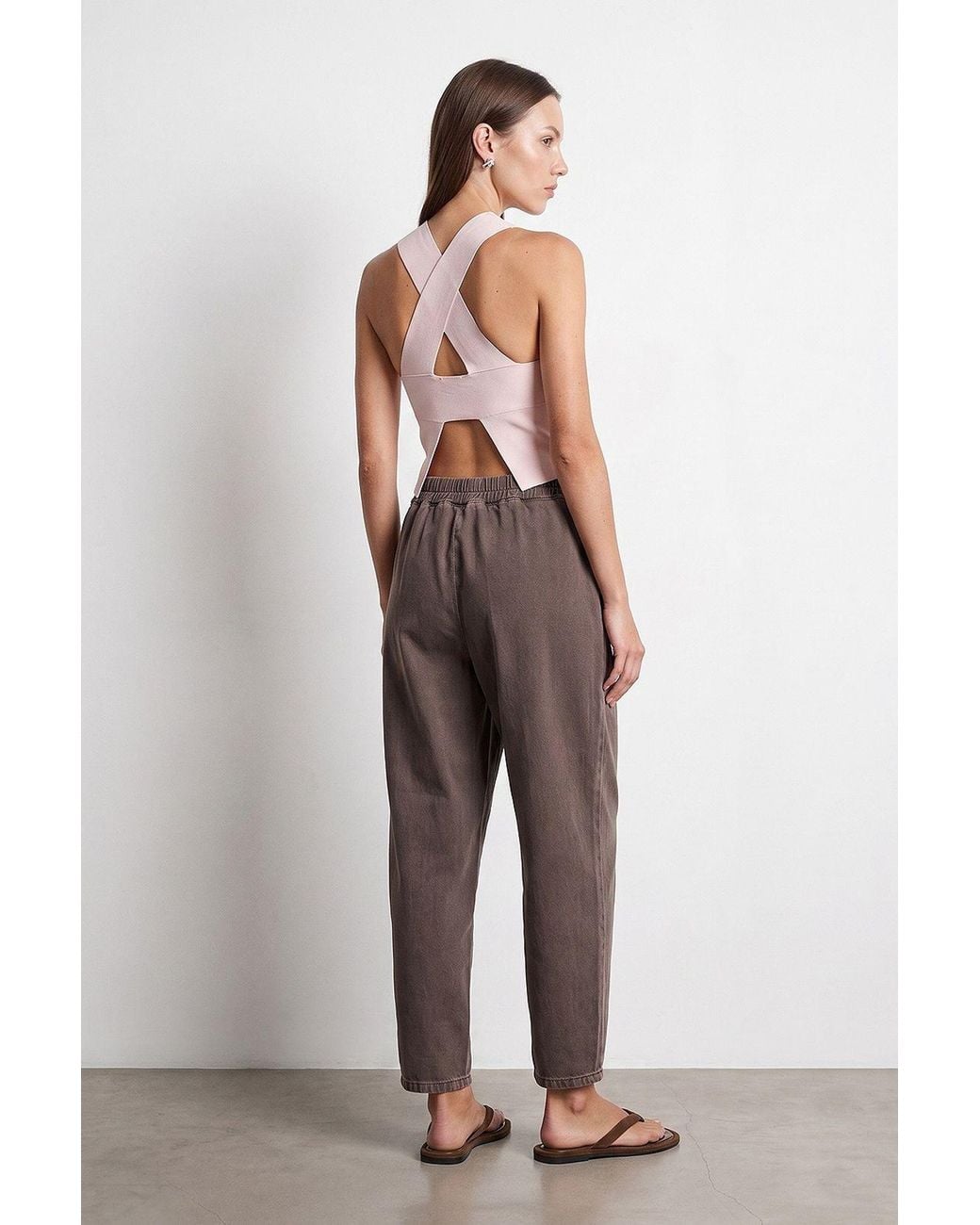 Dilvin Gray Cotton Pleated Ankle Trousers