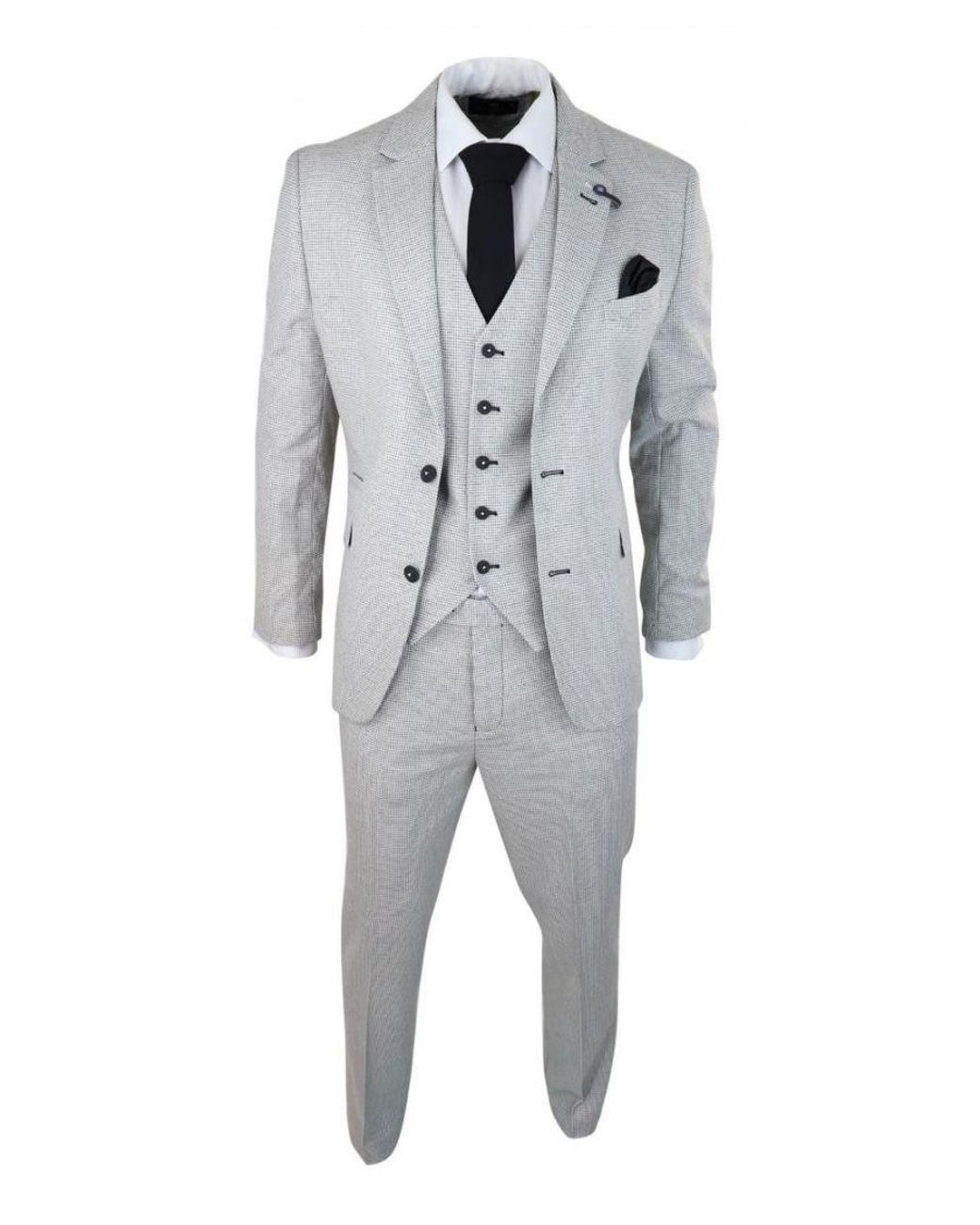 Infinity Leather Gray 3 Piece Light Check Tweed Retro Classic Suit for men