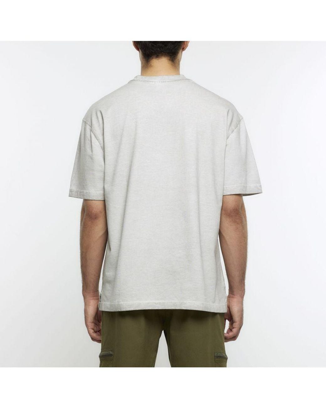 River Island White T-Shirt Washed Oversized Fit Cotton for men