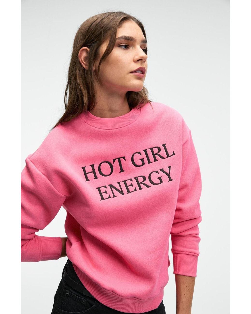 Grimelange Pink Oversized Crew Neck Slogan Sweatshirt