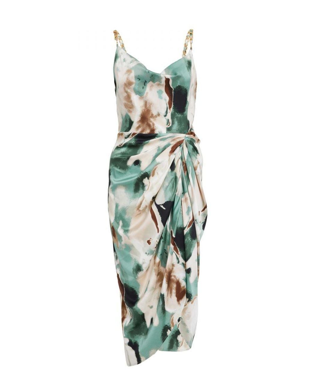 knee length dresses for ladies Green Silk Cowl Neck Midi Dress main image 1