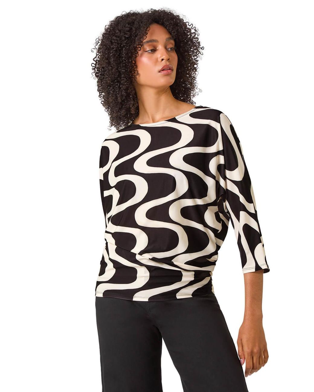 Roman White Swirl Print Stretch Top