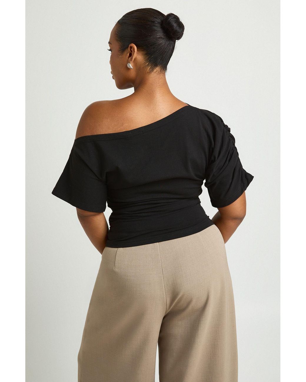 Boohoo Black Plus Off The Shoulder Ruched T-Shirt