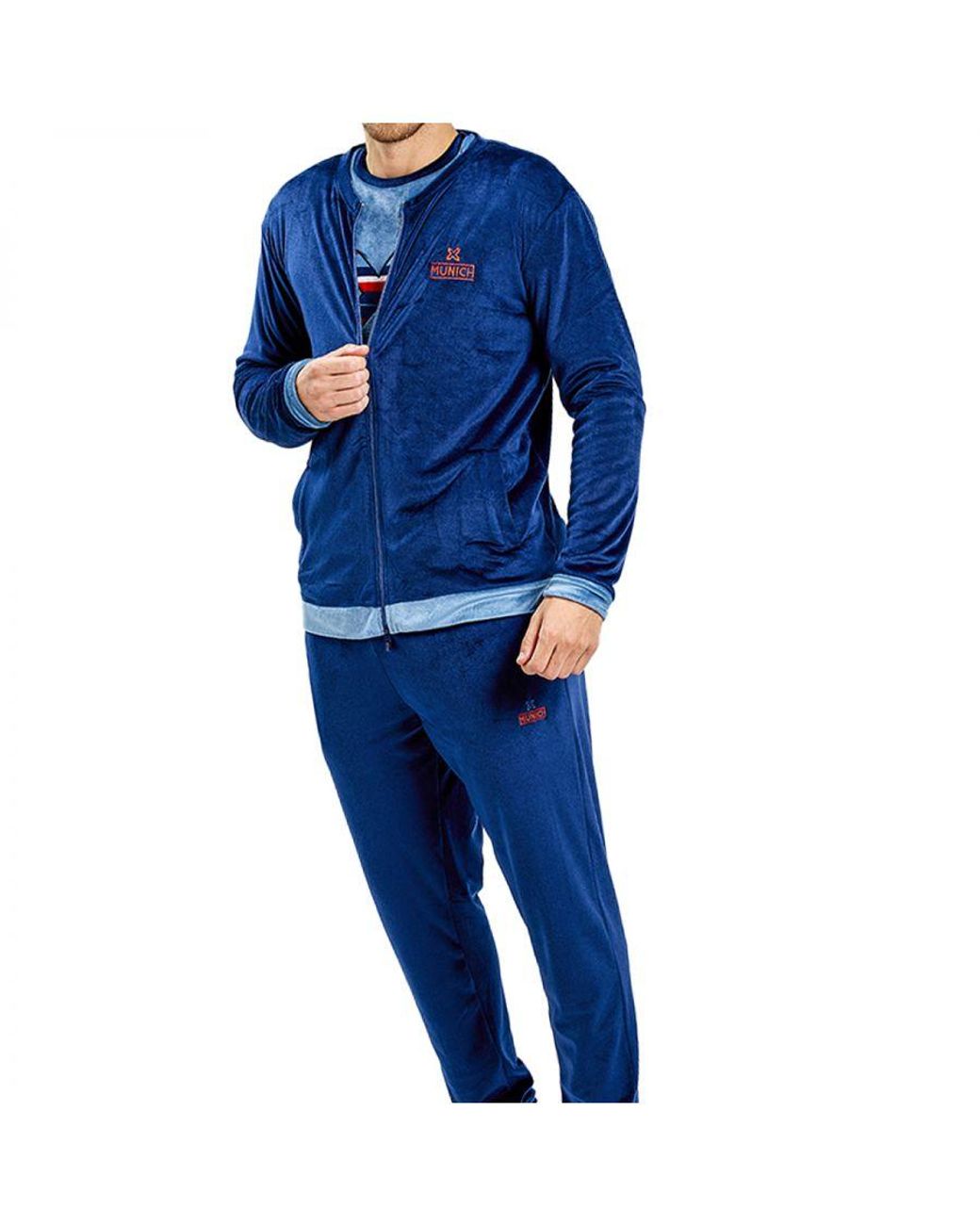 Munich Blue Long Sleeve Velvet Pajama Jacket Mudp0153 for men