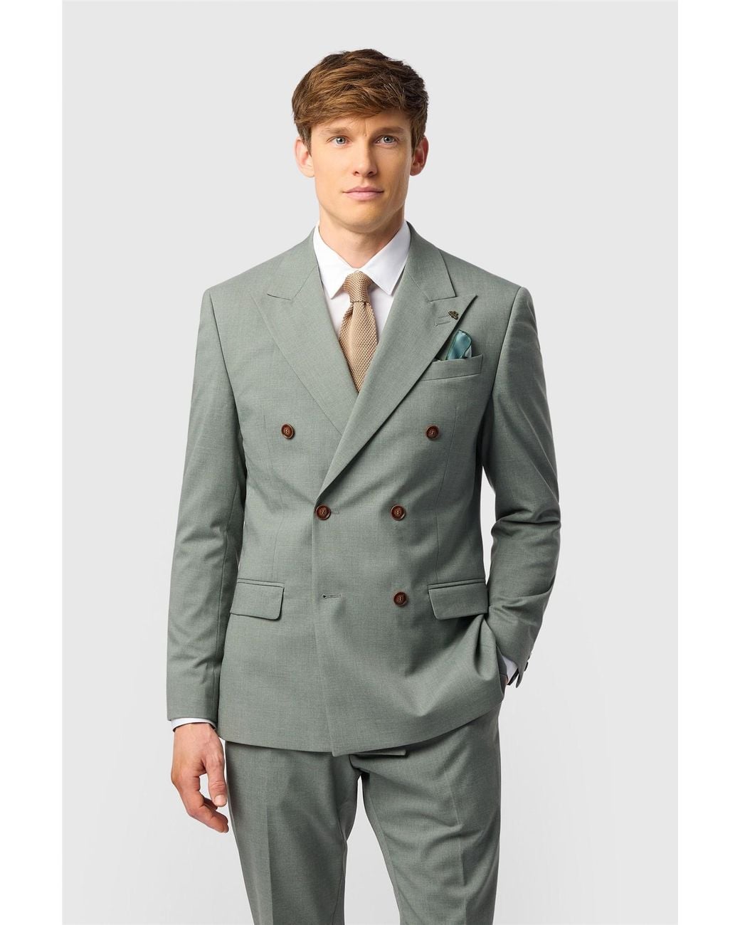 Antique Rogue Gray Double Breasted Six Button Slim Fit Suit Jacket for men