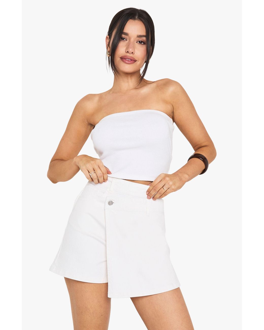Boohoo White Tall Denim Skort