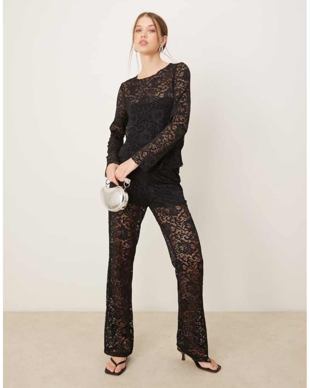 Vila Black Long Sleeve Lace Top Co-Ord