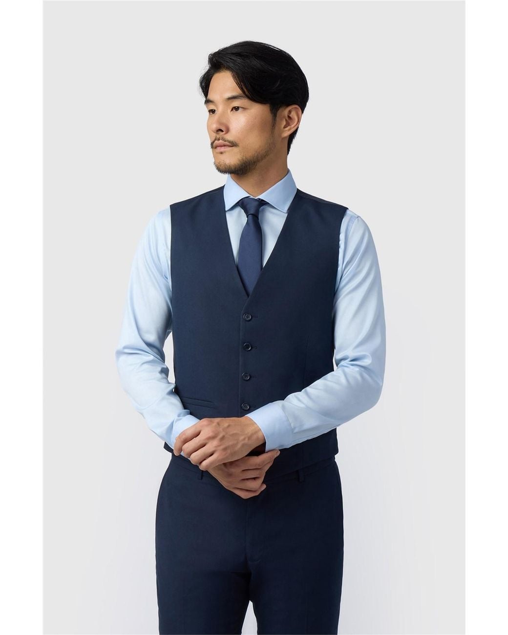 Limehaus Blue Single Breasted Five Button V-Neck Regular Suit Waistcoat for men