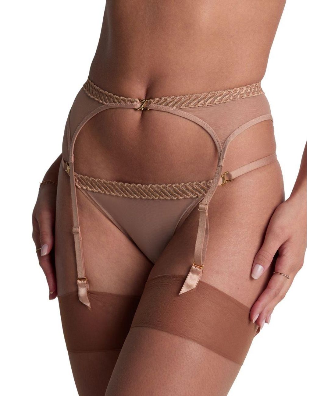 Aubade Brown Sheer Emotion Suspender Belt